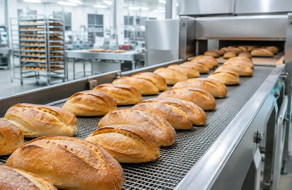 Broodproductielijn in een industriële bakkerij