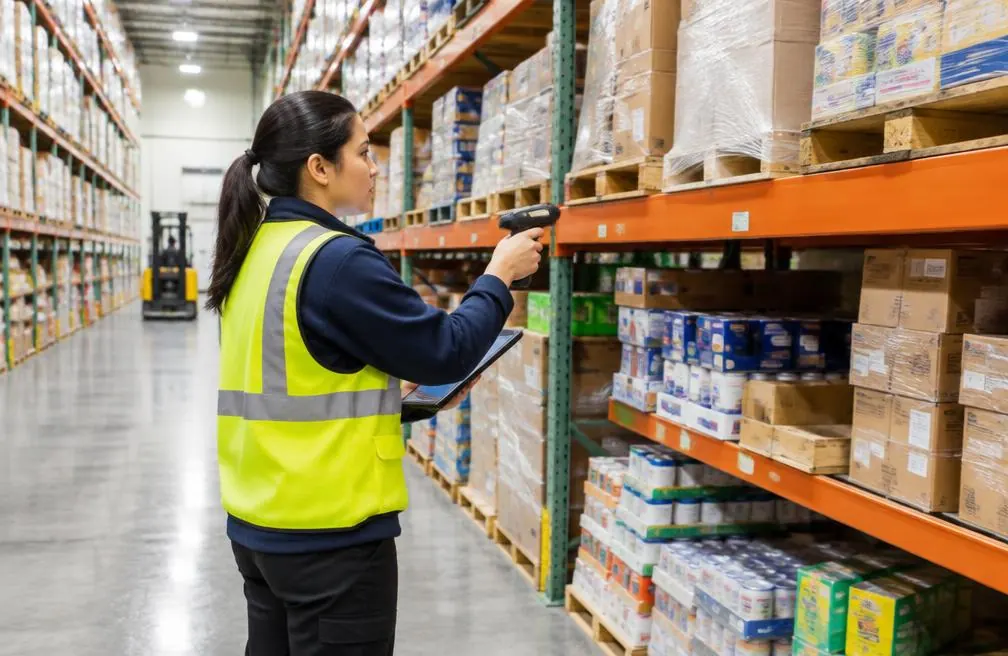 Medewerker scant voorraad in een distributiecentrum